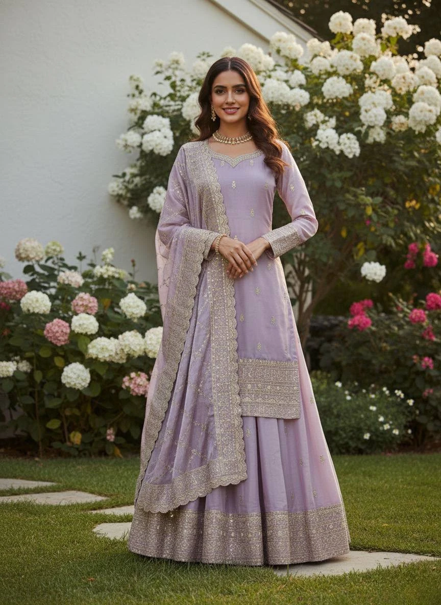 Pure GMY Silk Top Palazzo & Dupatta Set