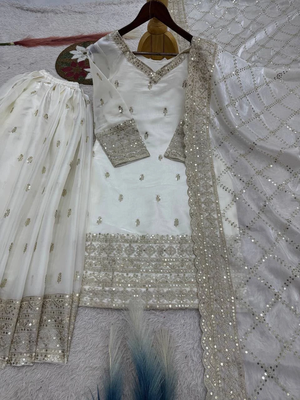Pure GMY Silk Top Palazzo & Dupatta Set
