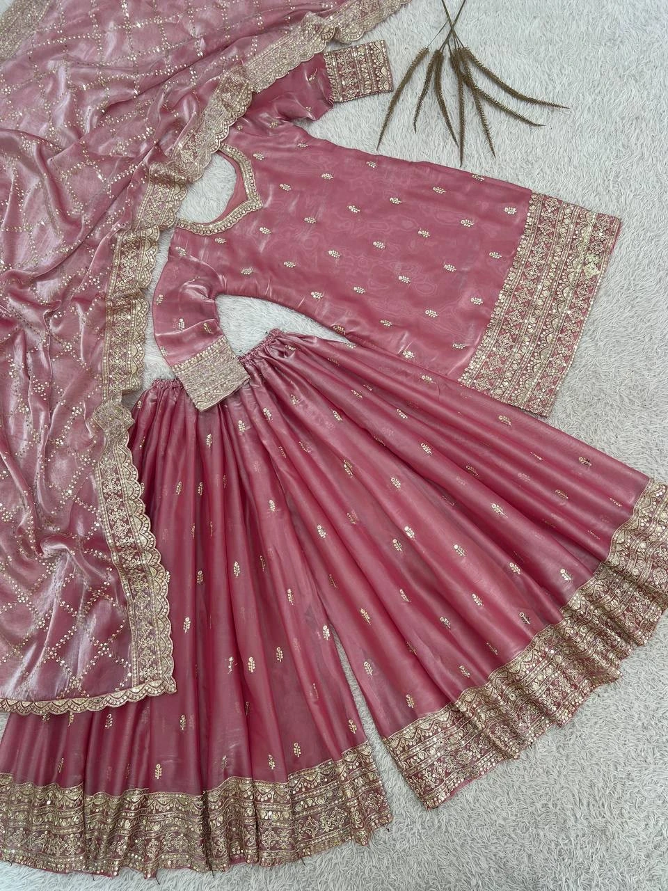 Pure GMY Silk Top Palazzo & Dupatta Set