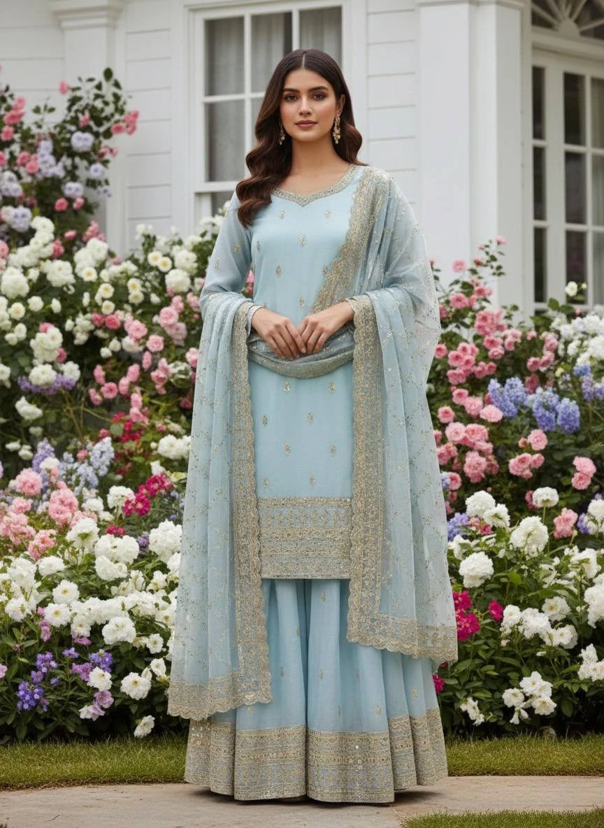 Pure GMY Silk Top Palazzo & Dupatta Set