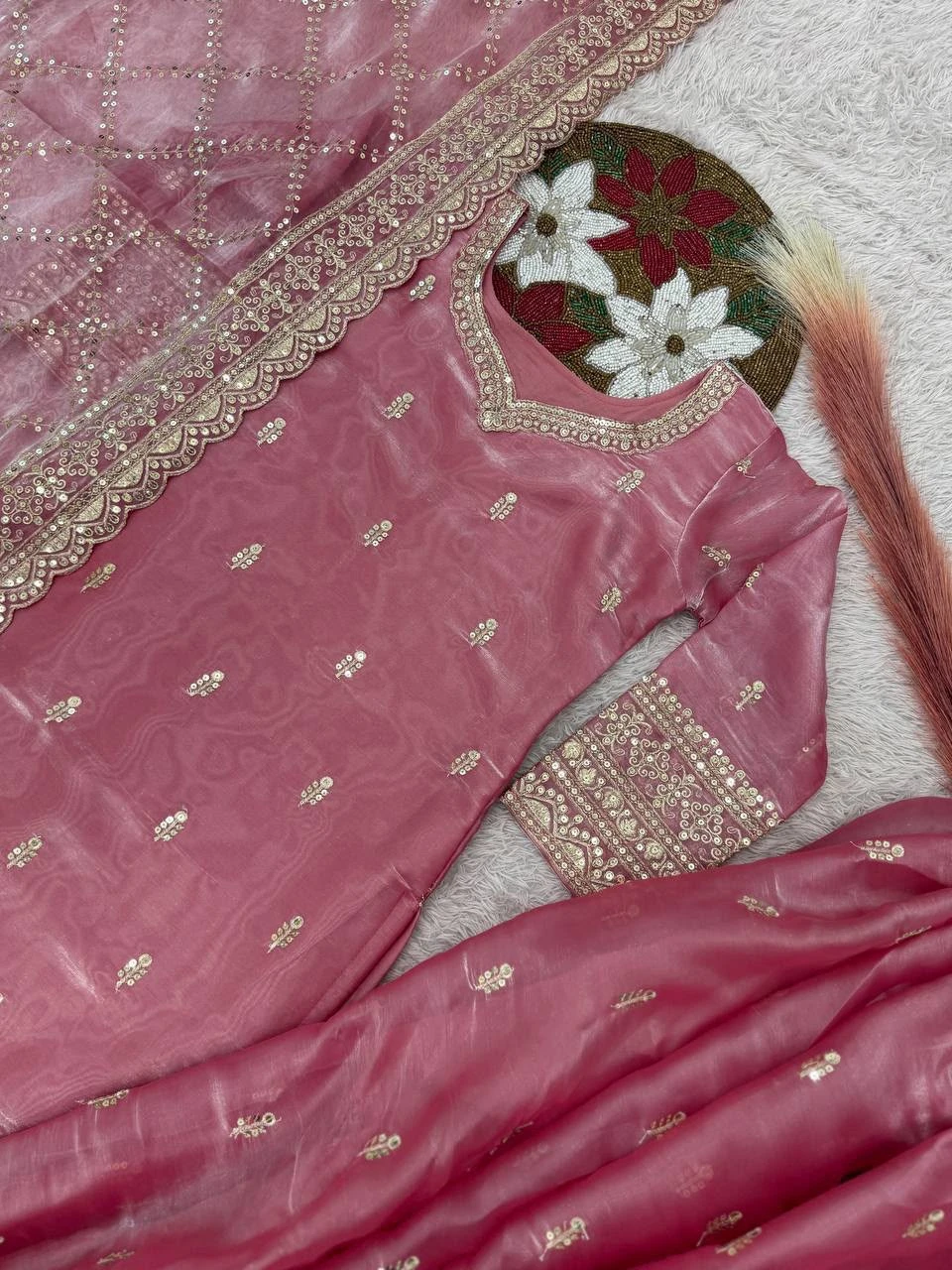 Pure GMY Silk Top Palazzo & Dupatta Set