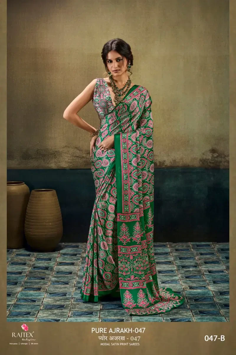 Rajtex Pure Ajrakh 047 Satin Ajrakh Printed Saree