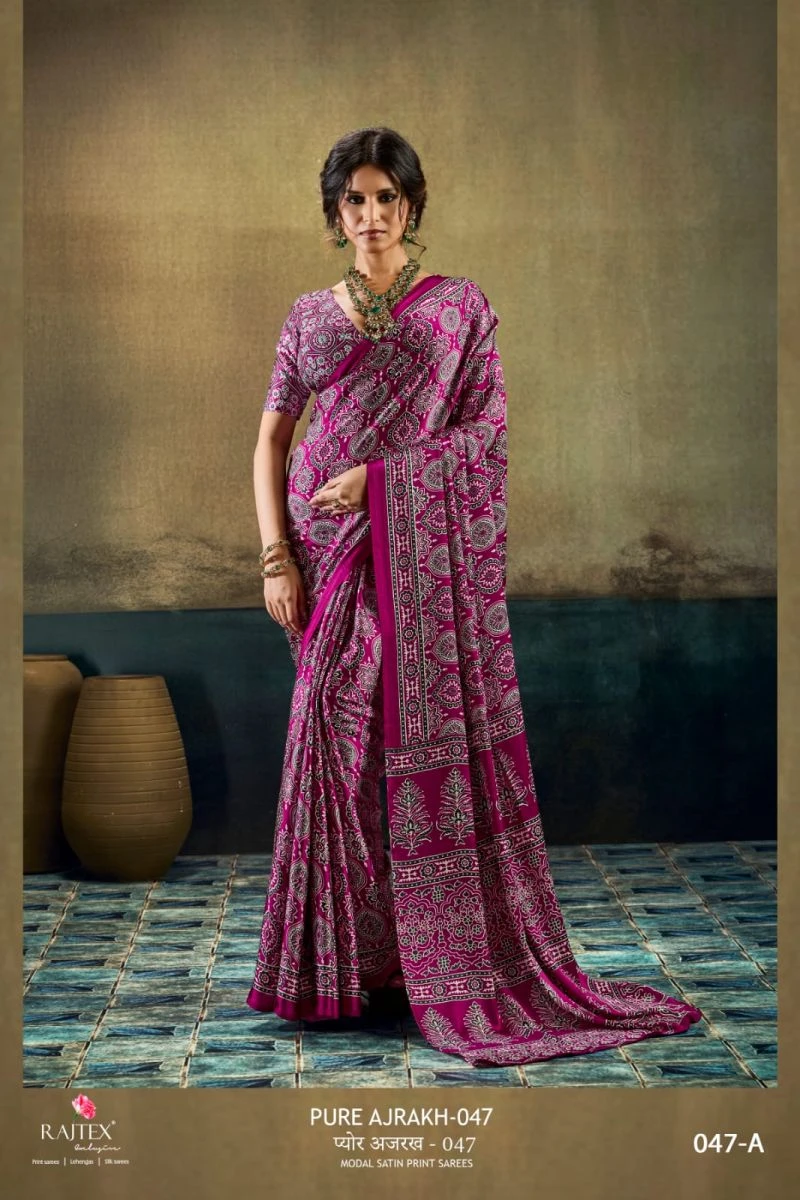 Rajtex Pure Ajrakh 047 Satin Ajrakh Printed Saree