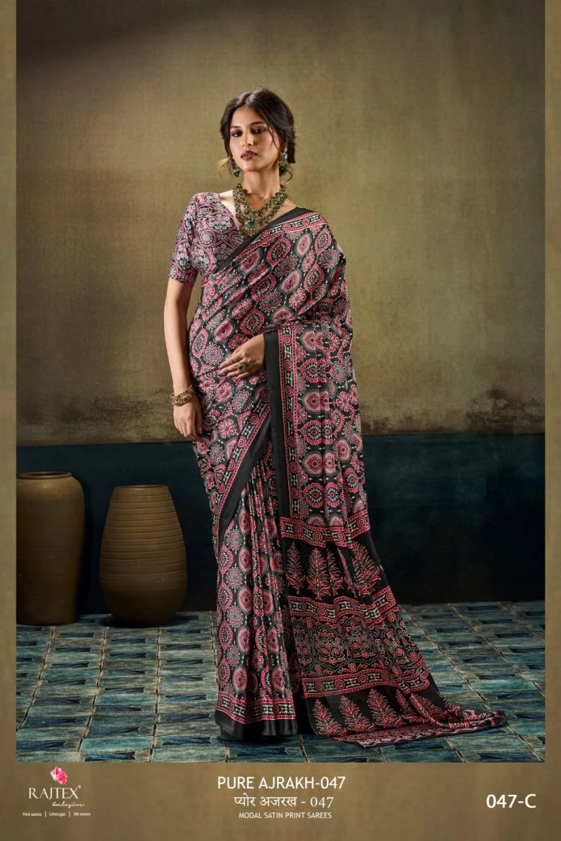 Rajtex Pure Ajrakh 047 Satin Ajrakh Printed Saree