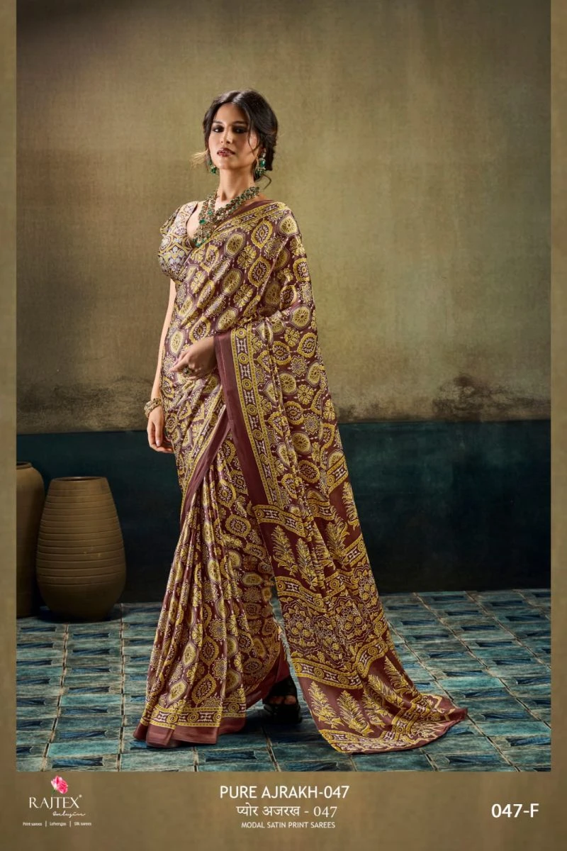 Rajtex Pure Ajrakh 047 Satin Ajrakh Printed Saree