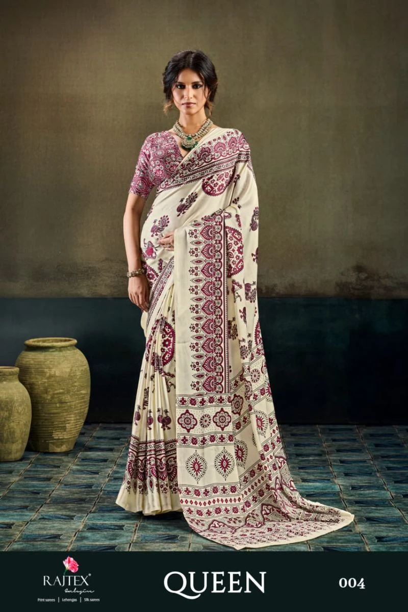 Rajtex Queen Satin Ajrakh Printed Saree Collection