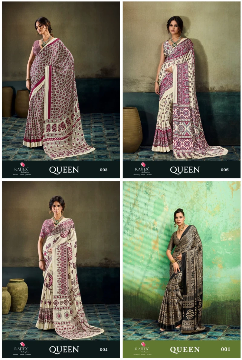 Rajtex Queen Satin Ajrakh Printed Saree Collection