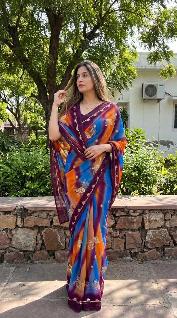 Rajwadi Original Thakur Ji Georgette Saree