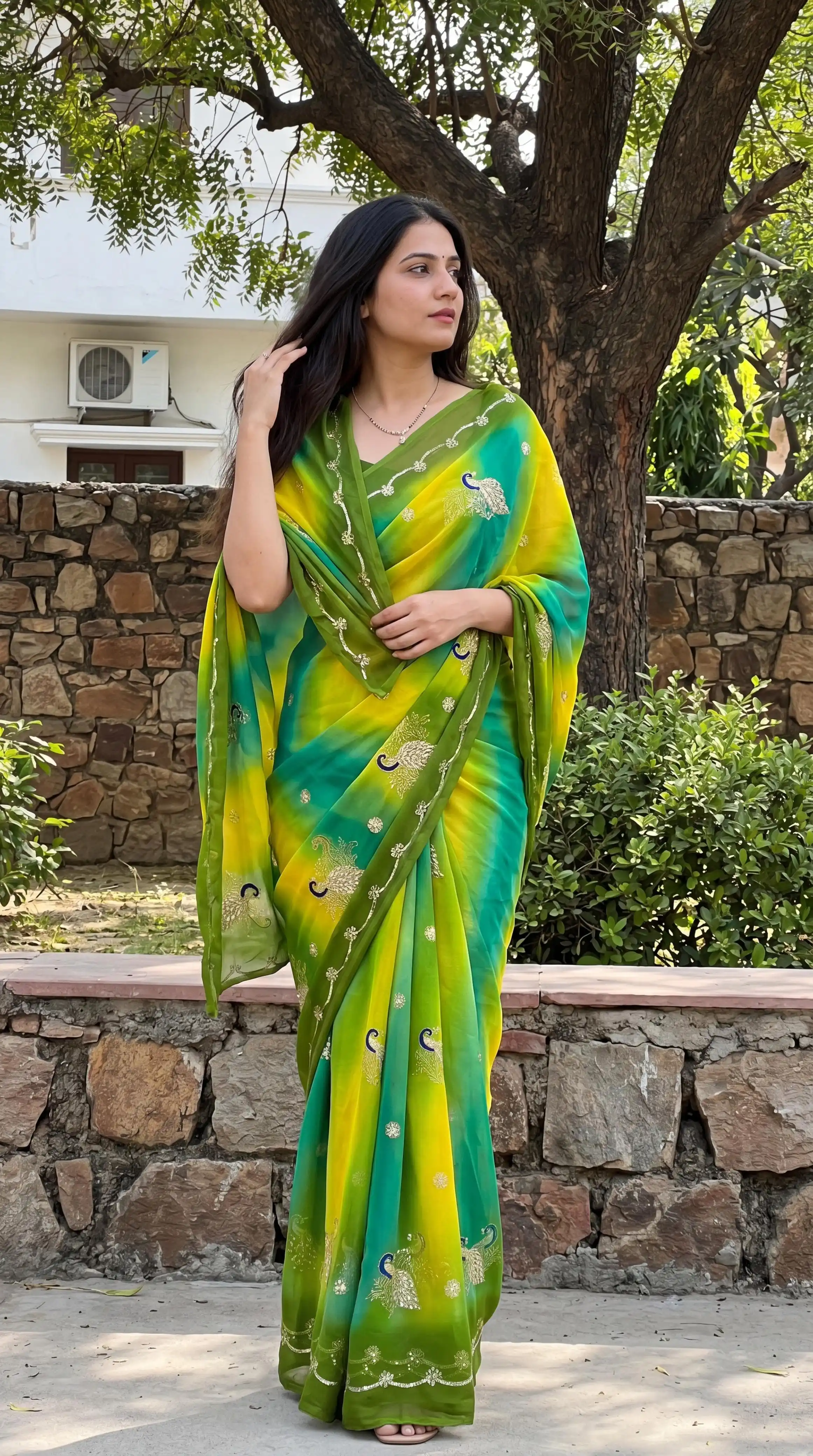 Rajwadi Original Thakur Ji Georgette Saree