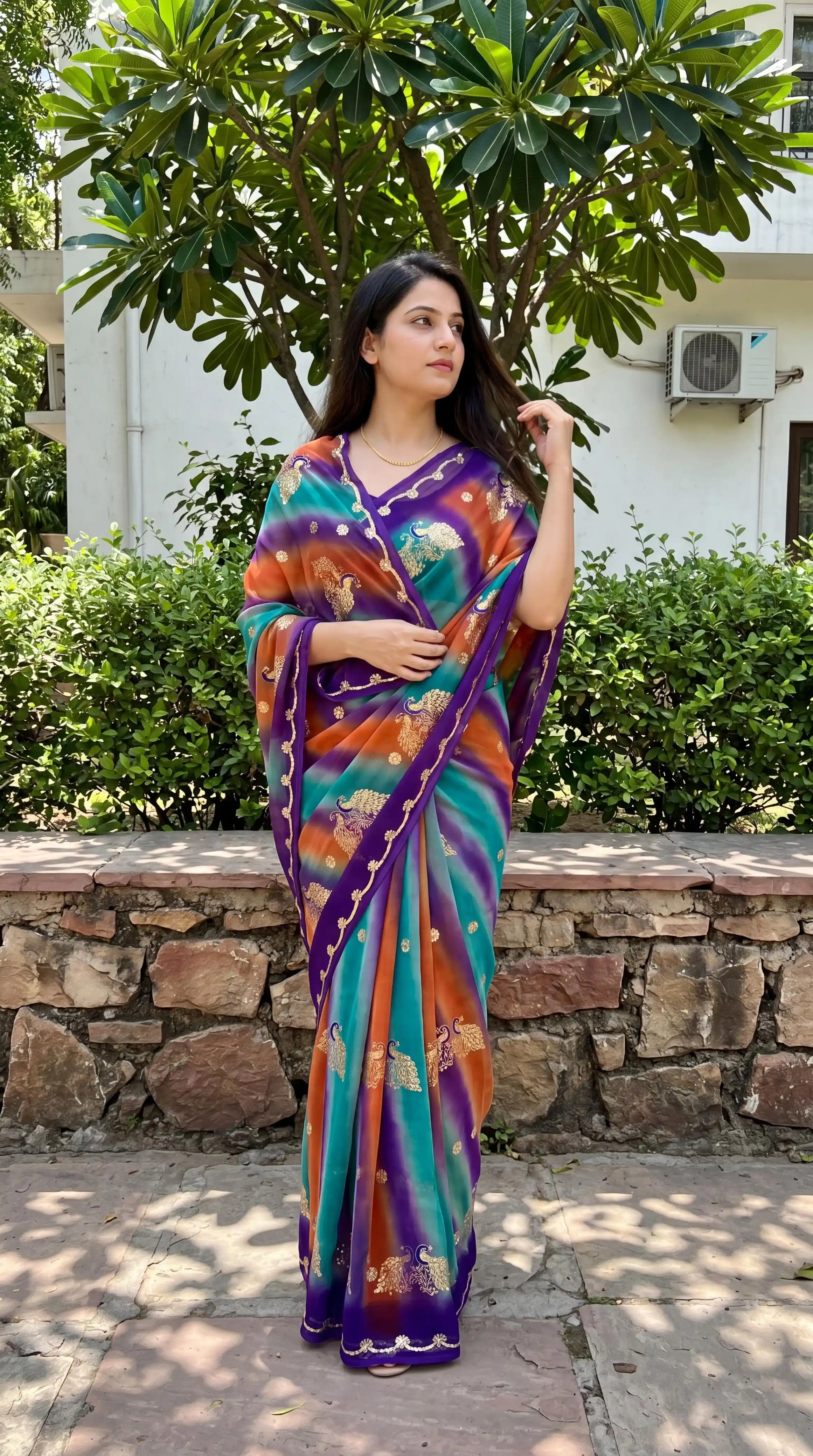 Rajwadi Original Thakur Ji Georgette Saree