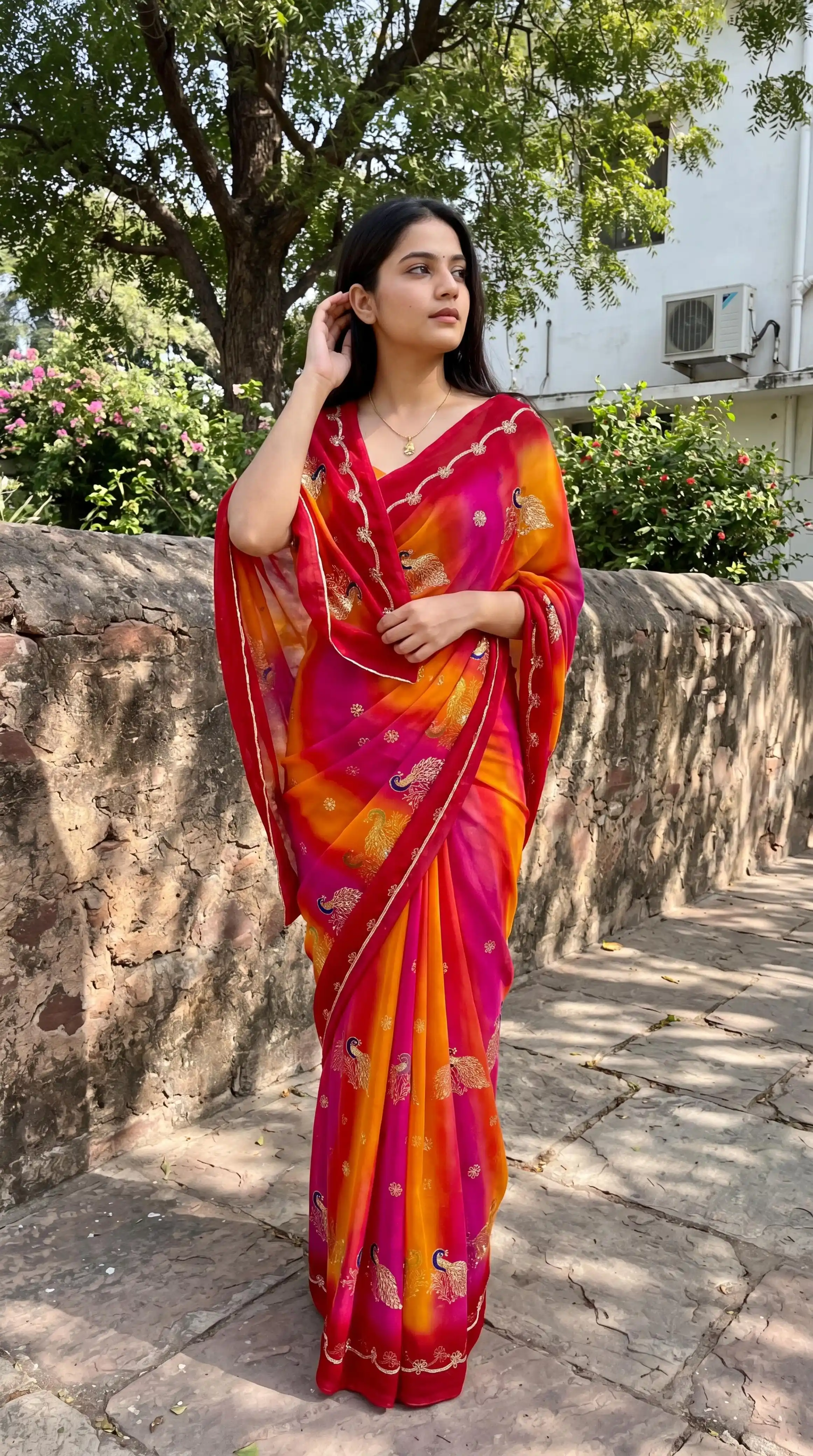 Rajwadi Original Thakur Ji Georgette Saree