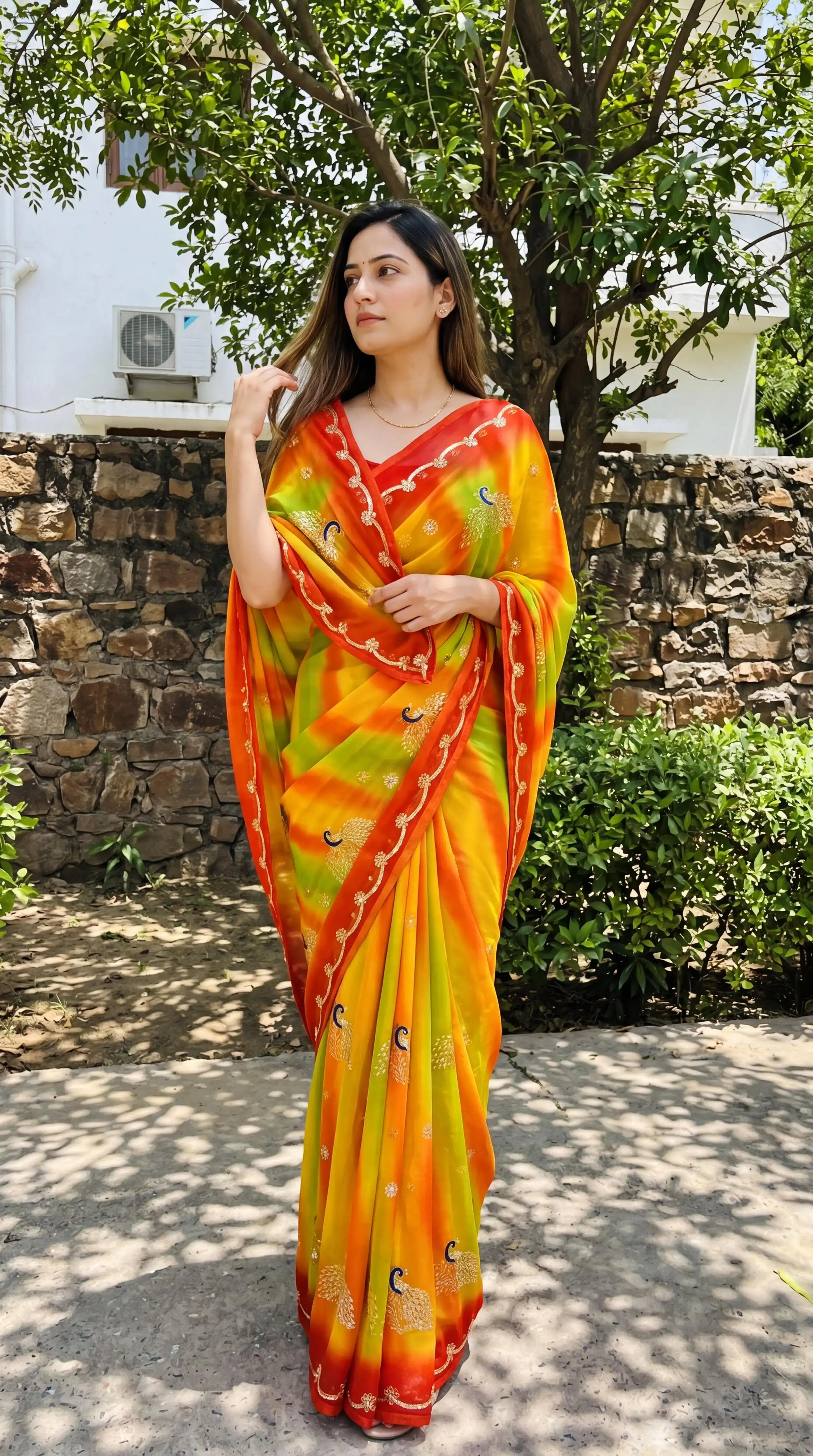 Rajwadi Original Thakur Ji Georgette Saree