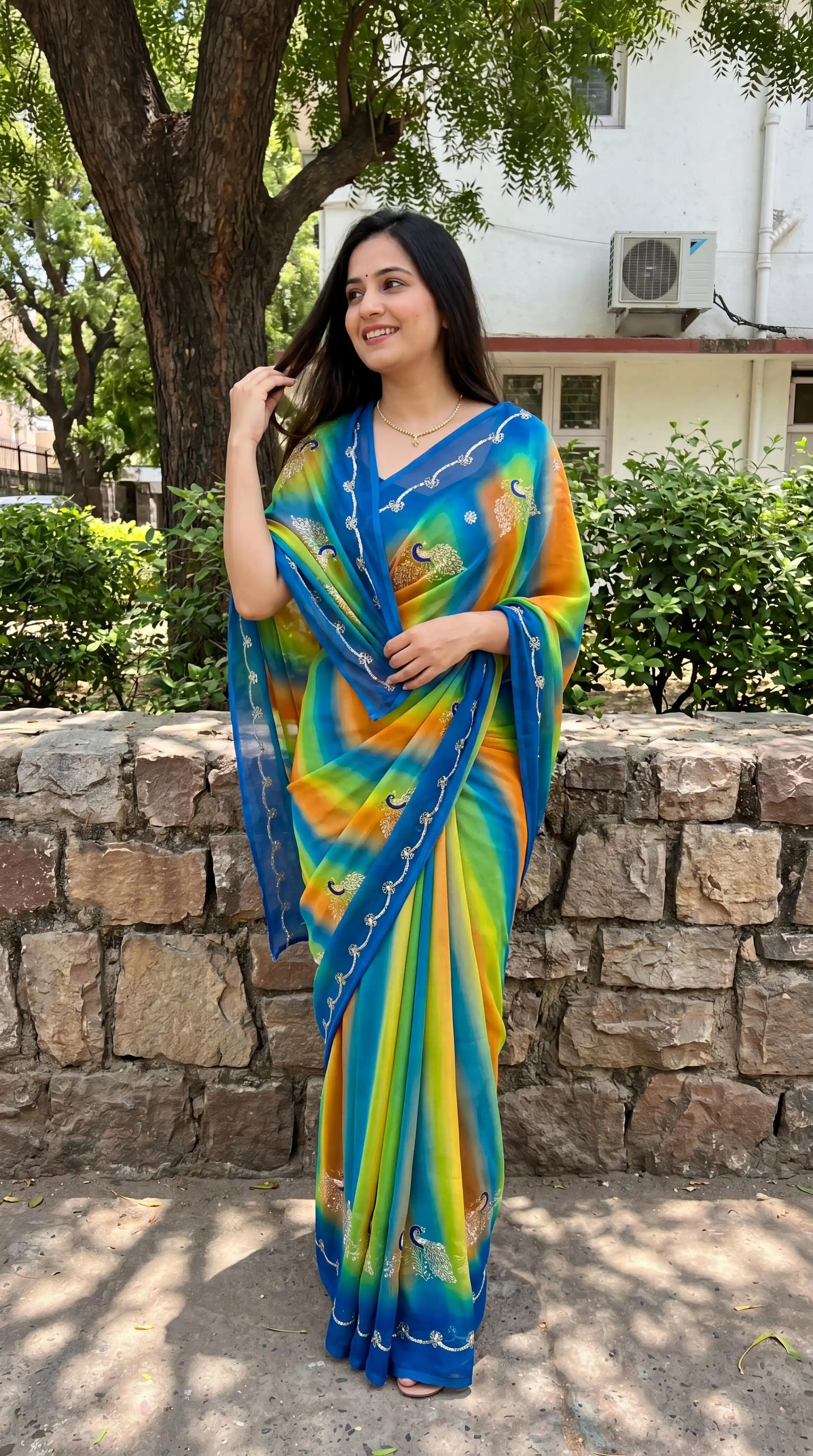 Rajwadi Original Thakur Ji Georgette Saree