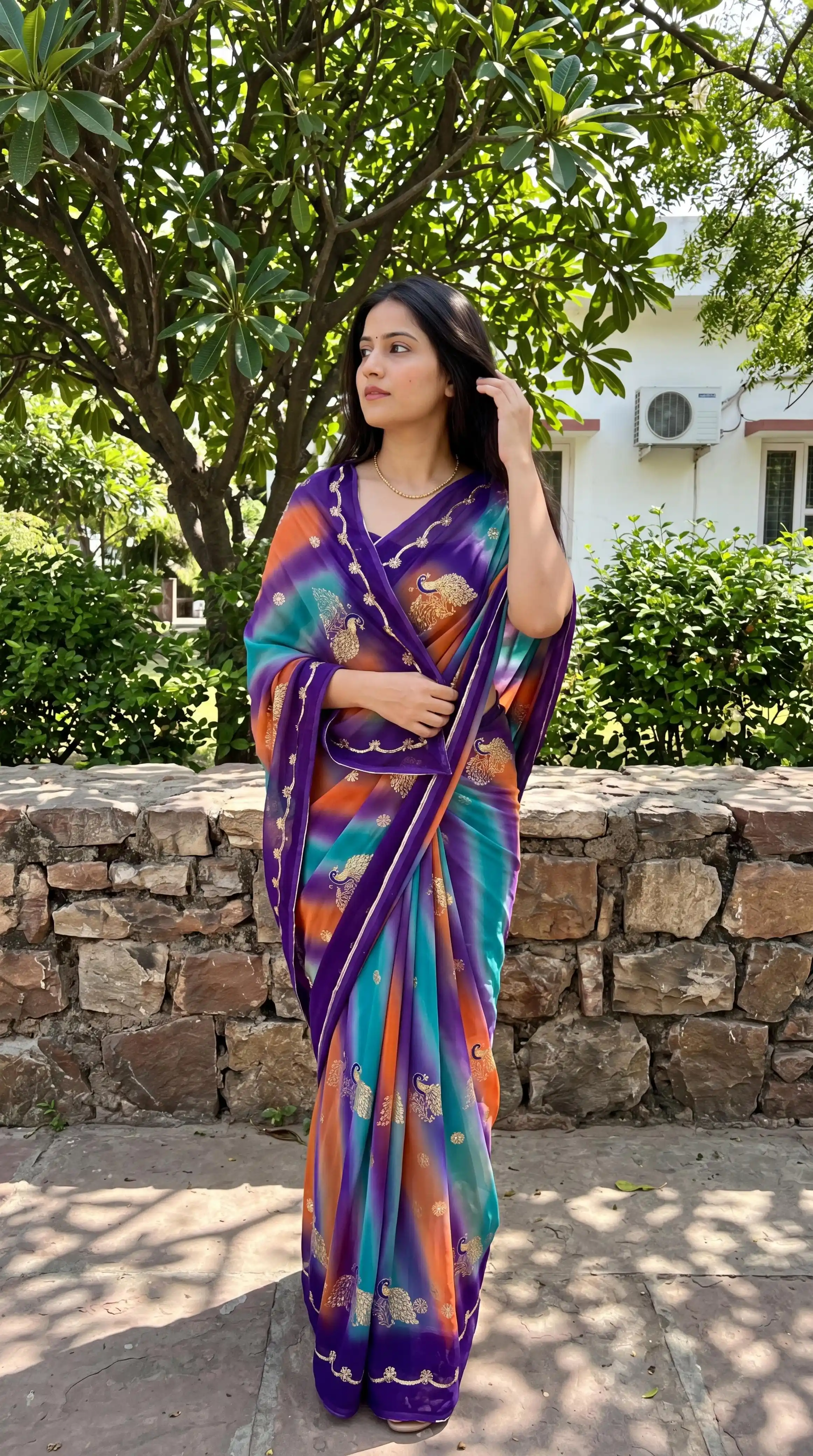 Rajwadi Original Thakur Ji Georgette Saree