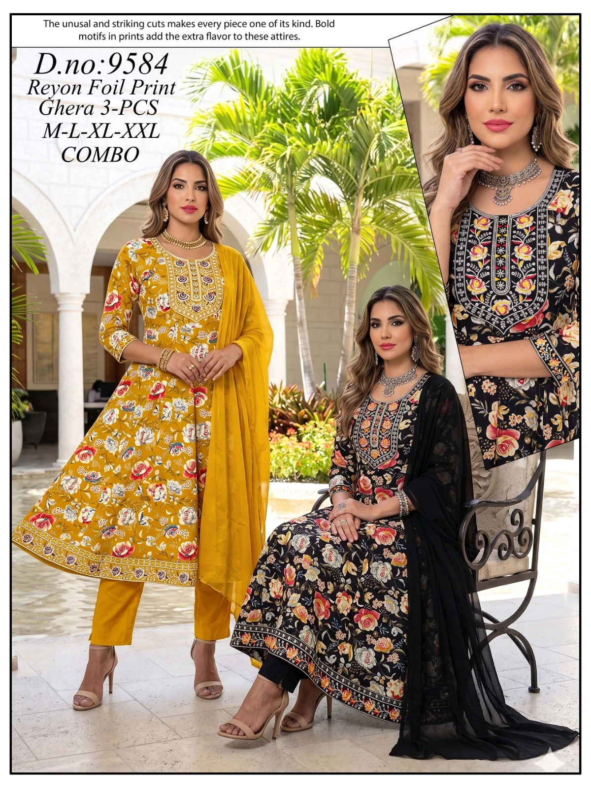 Rayon Foil Prints 3 Piece Suit Set
