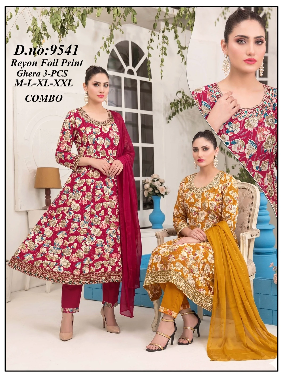 Rayon Foil Prints 3 Piece Suit Set
