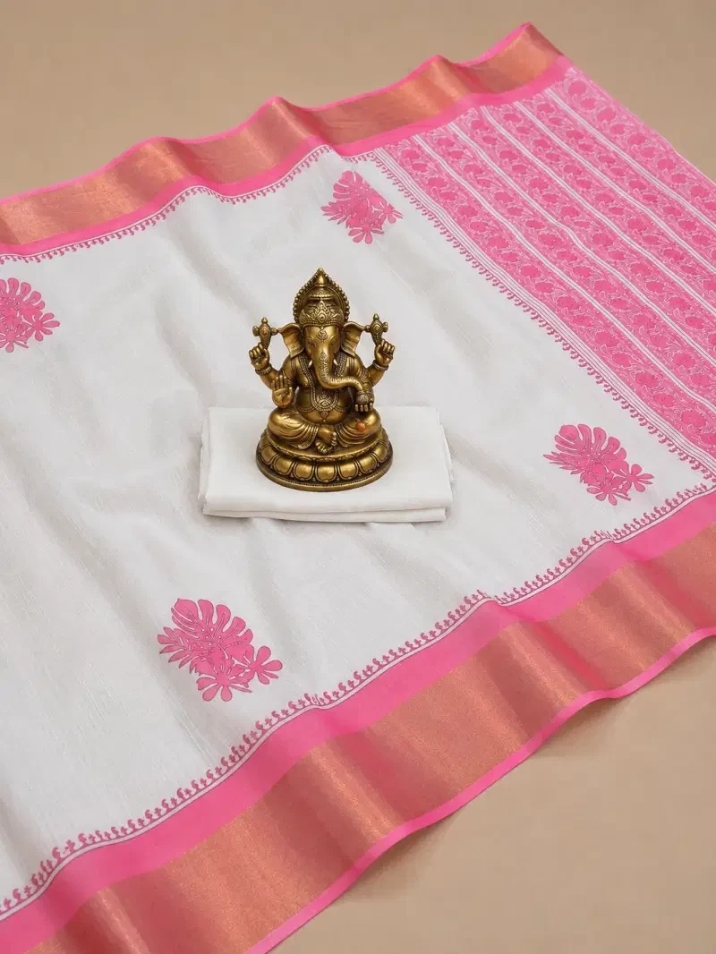 Sckr Flora B Soft Linen Zari Border Saree Collection