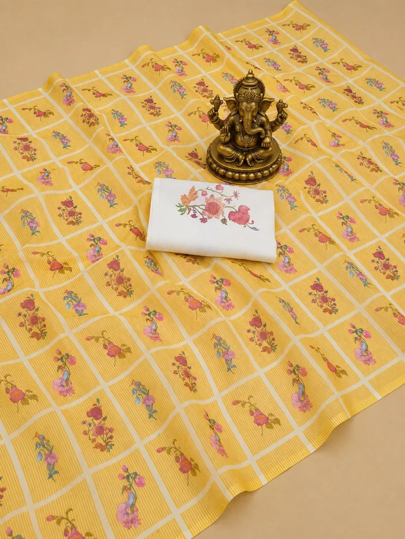 Sckr Flora C Linen Floral Printed Saree Collection