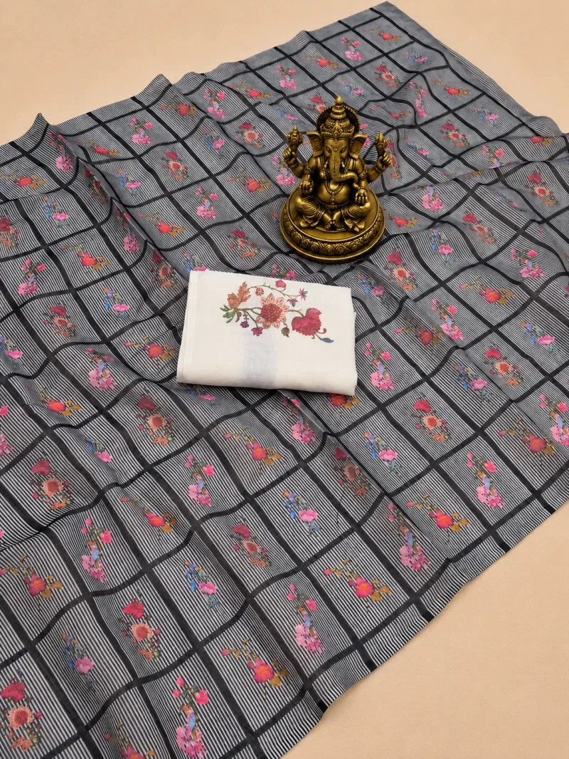 Sckr Flora C Linen Floral Printed Saree Collection