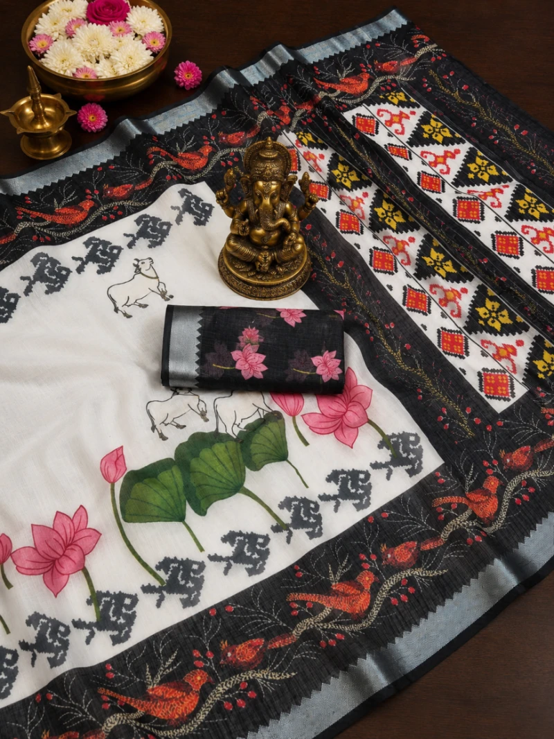Scmg Flora M Linen Floral Woven Saree Collection