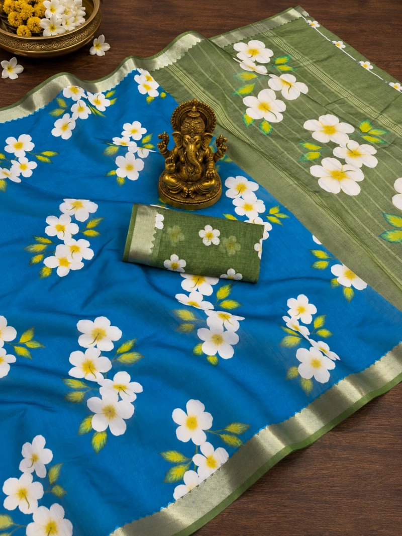 Scmg Flora M Linen Floral Woven Saree Collection