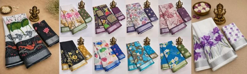 Scmg Flora M Linen Floral Woven Saree Collection