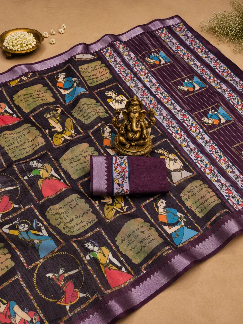 Scmg Flora M Linen Floral Woven Saree Collection