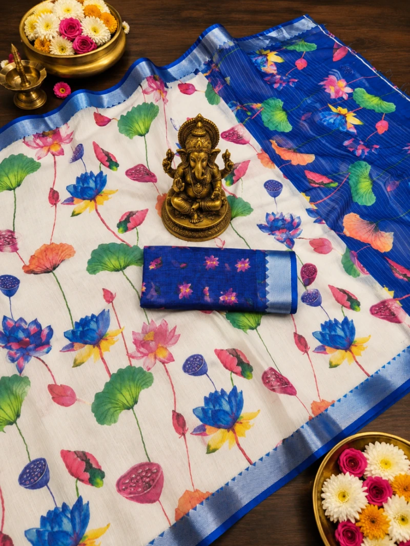Scmg Flora M Linen Floral Woven Saree Collection