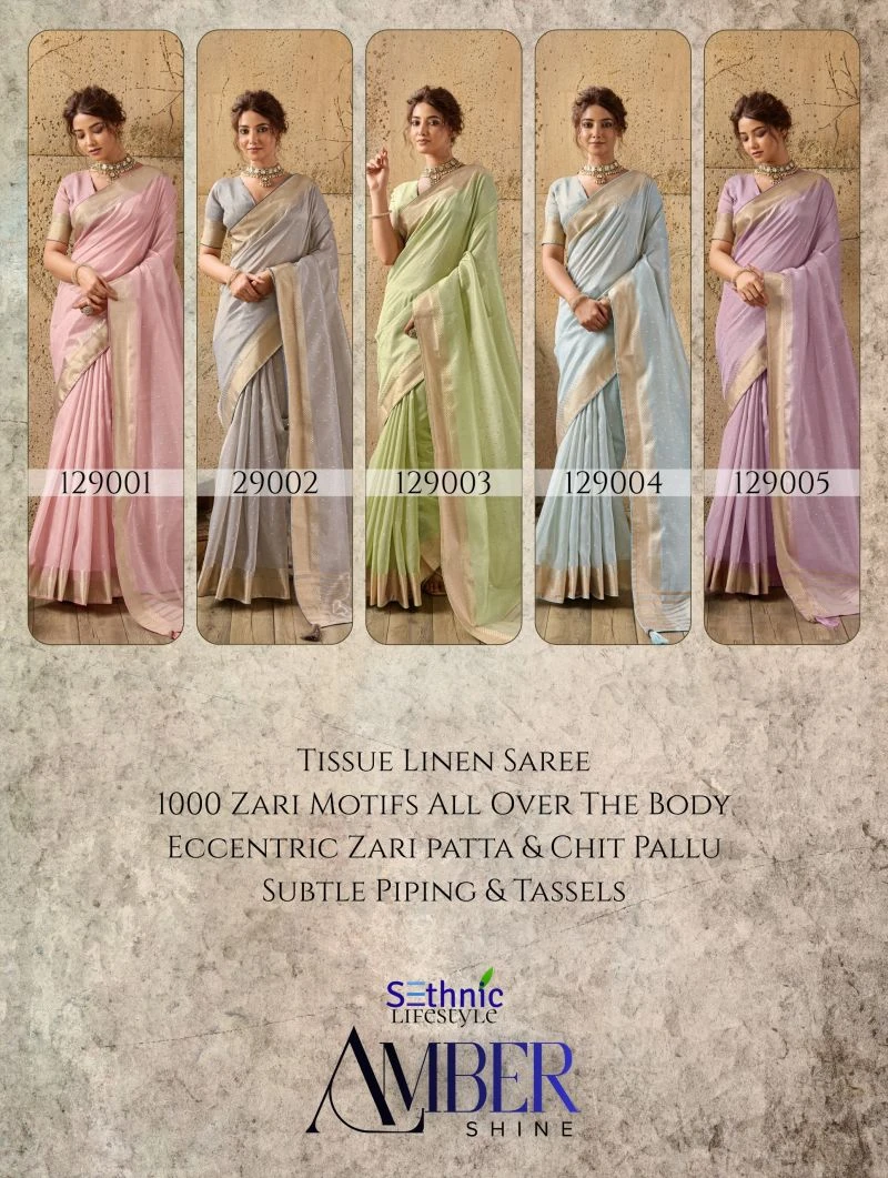Sethnic Amber Shine Tissue Linen Zari Work Saree Collection