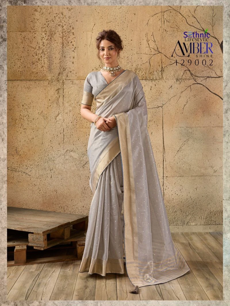 Sethnic Amber Shine Tissue Linen Zari Work Saree Collection