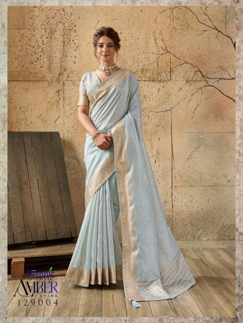 Sethnic Amber Shine Tissue Linen Zari Work Saree Collection