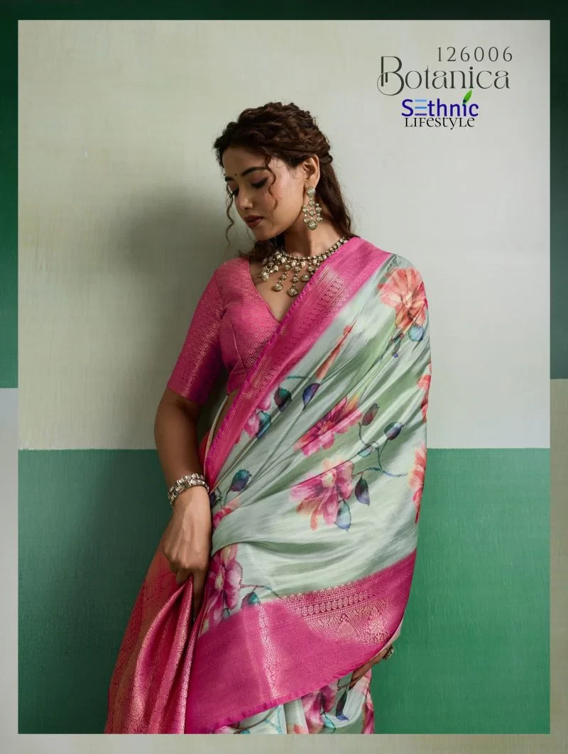 Sethnic Botanica Kanjivram Tissue Silk Floral Digital Printed Saree Collection