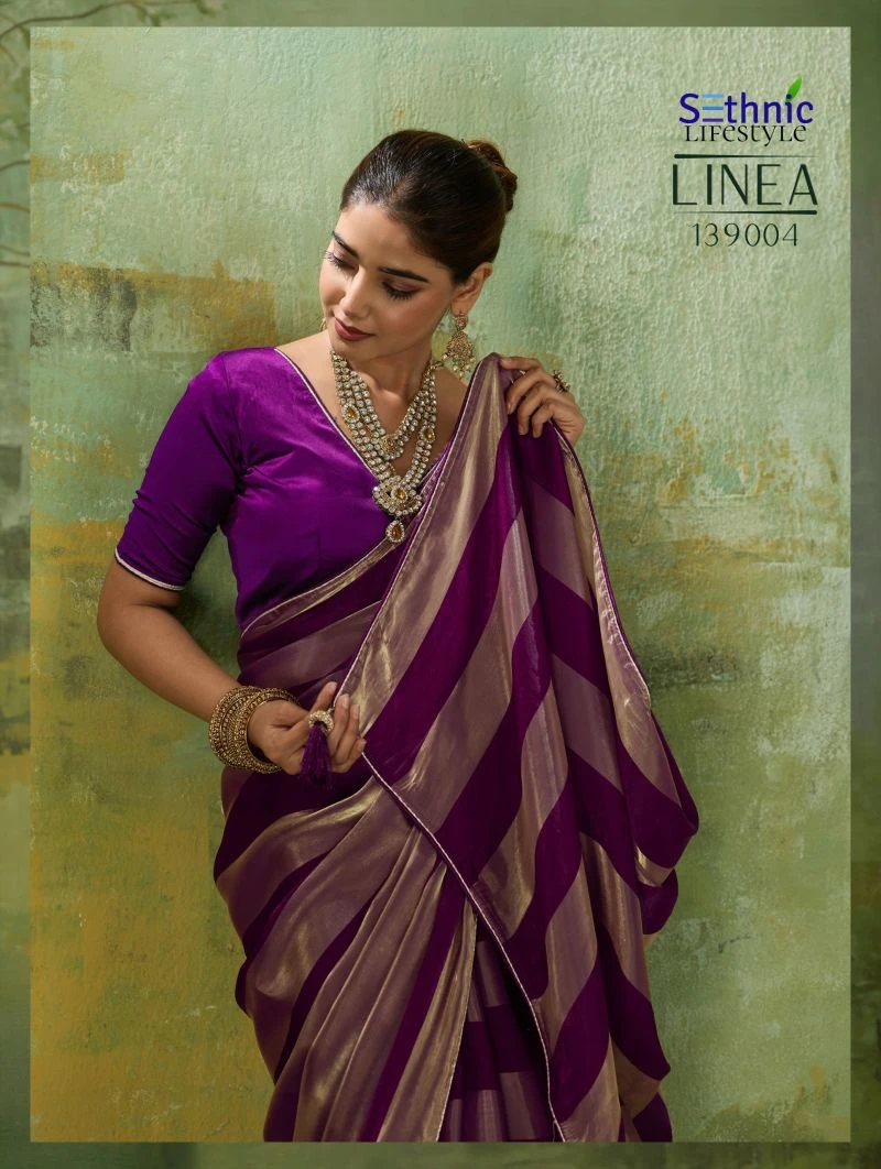 Sethnic Linea Velvet Satin Gold Patta Saree Collection