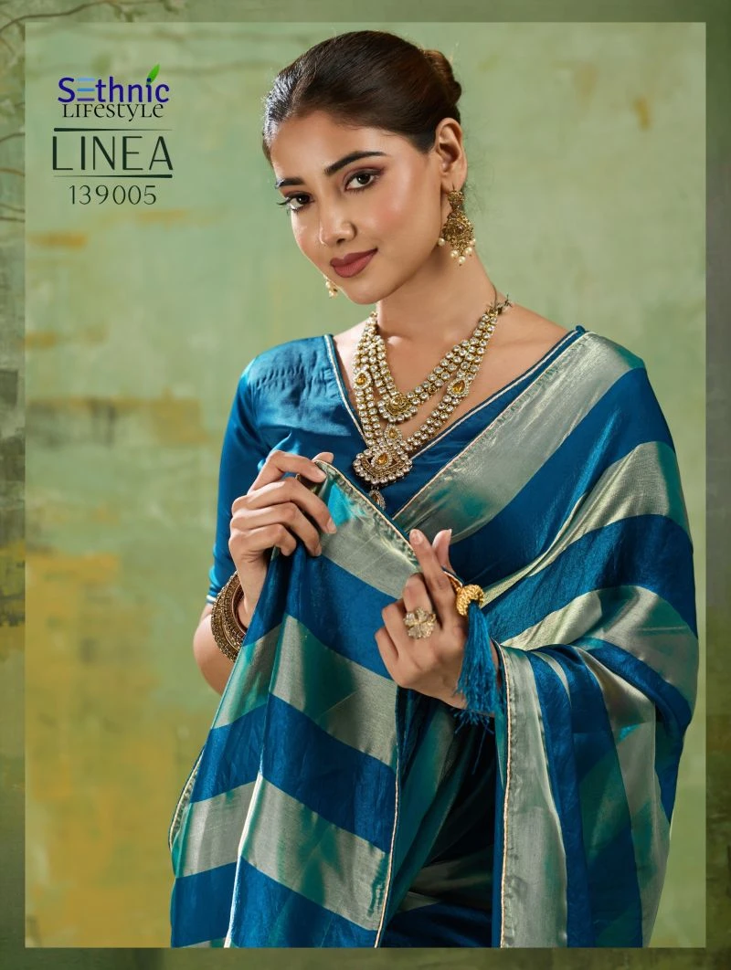Sethnic Linea Velvet Satin Gold Patta Saree Collection