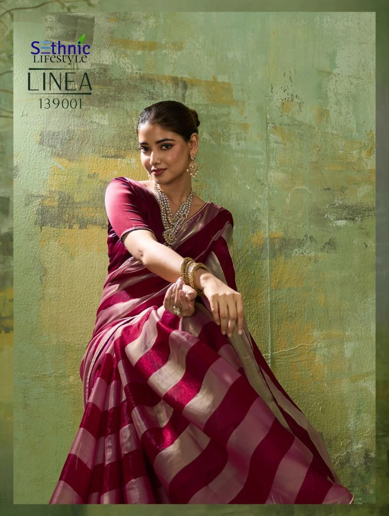 Sethnic Linea Velvet Satin Gold Patta Saree Collection
