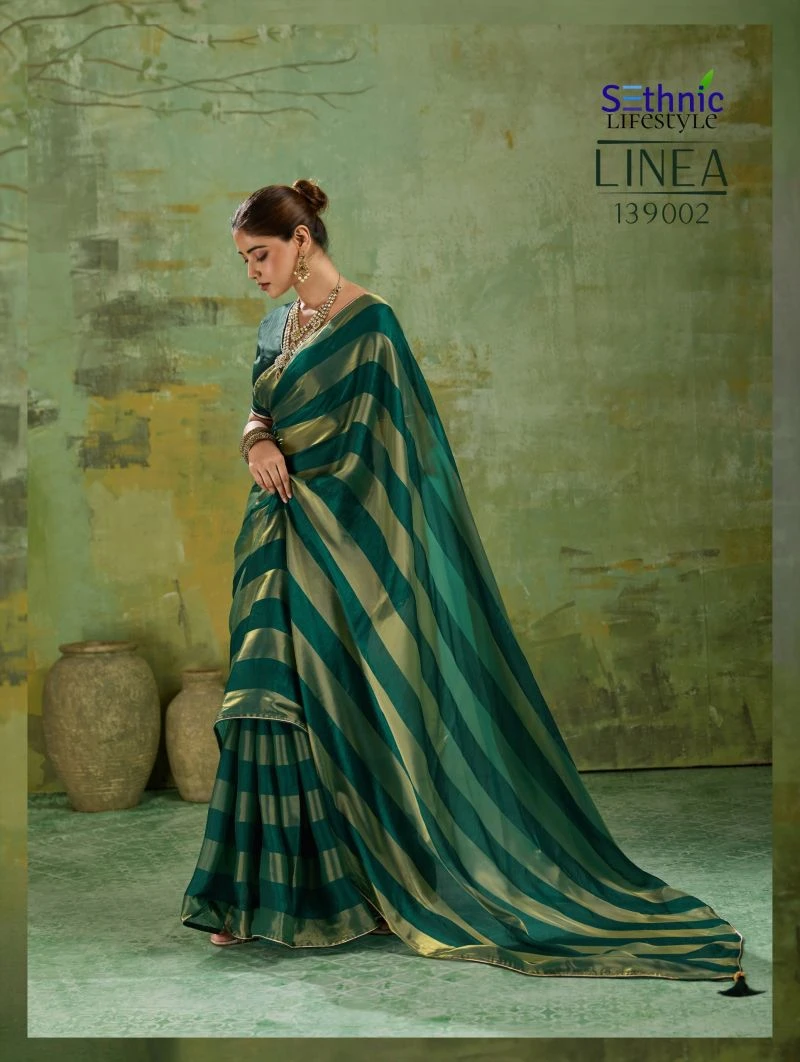 Sethnic Linea Velvet Satin Gold Patta Saree Collection