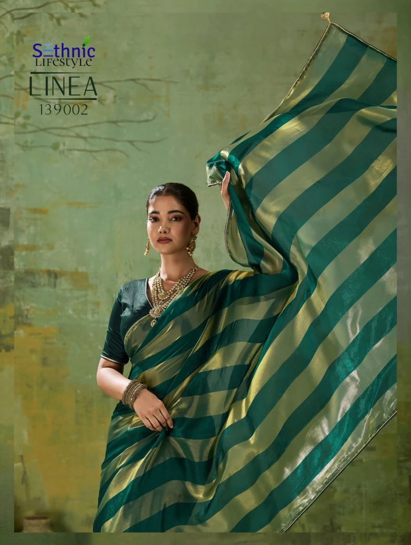 Sethnic Linea Velvet Satin Gold Patta Saree Collection