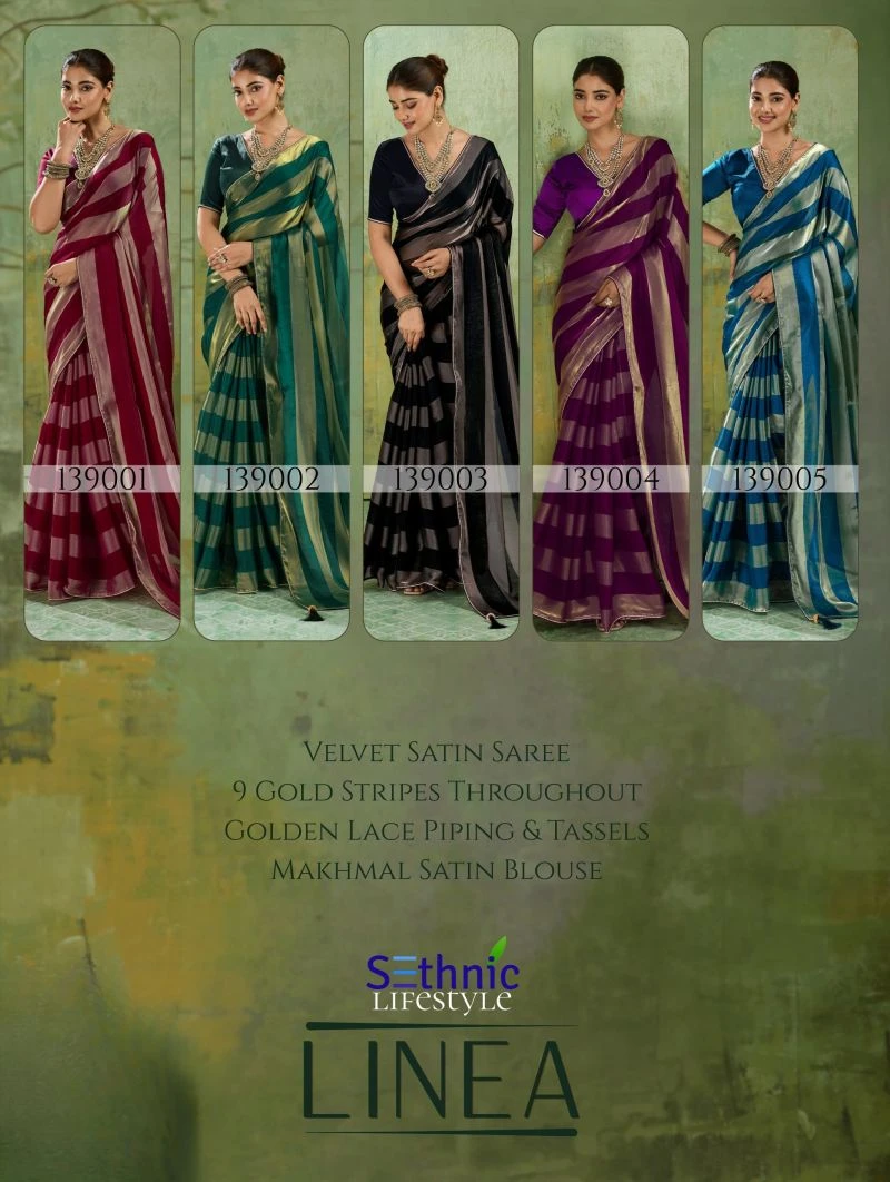 Sethnic Linea Velvet Satin Gold Patta Saree Collection