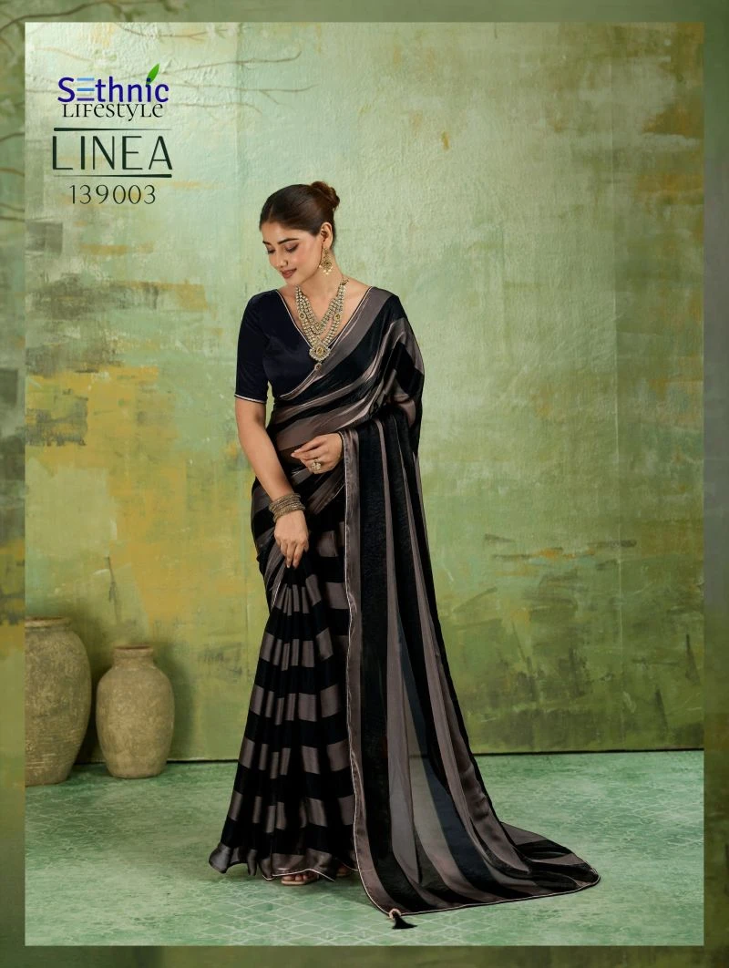 Sethnic Linea Velvet Satin Gold Patta Saree Collection