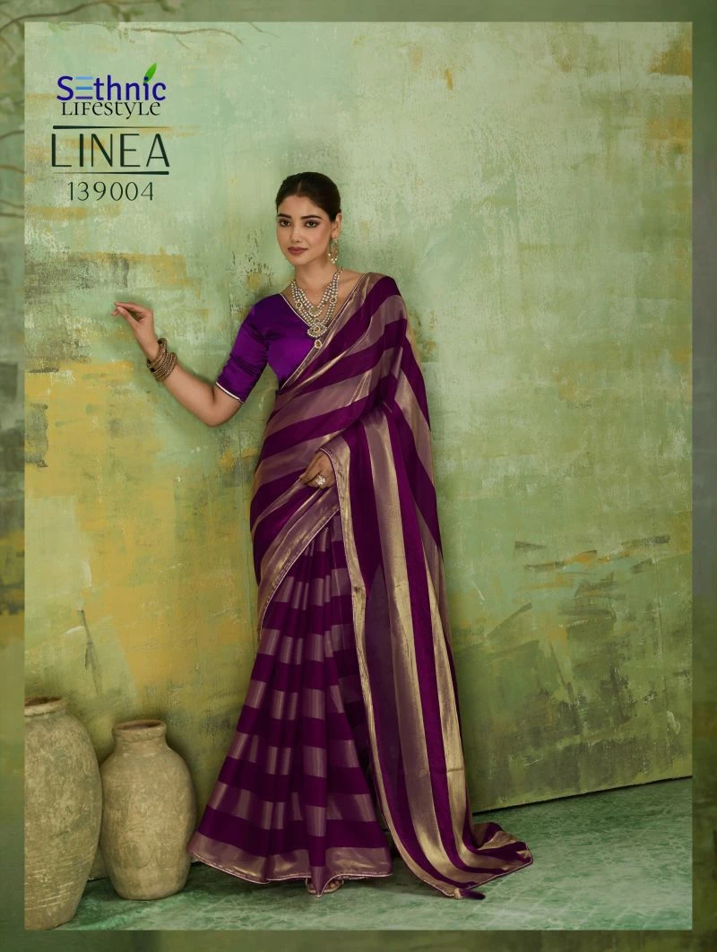 Sethnic Linea Velvet Satin Gold Patta Saree Collection