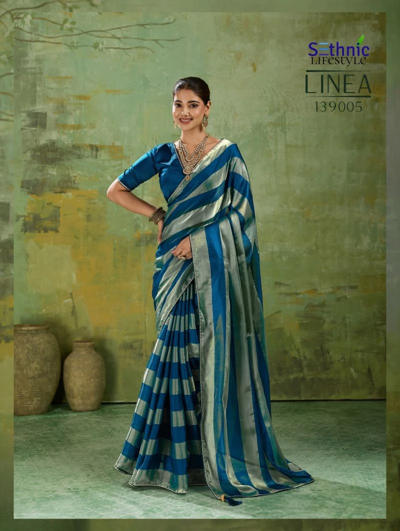 Sethnic Linea Velvet Satin Gold Patta Saree Collection