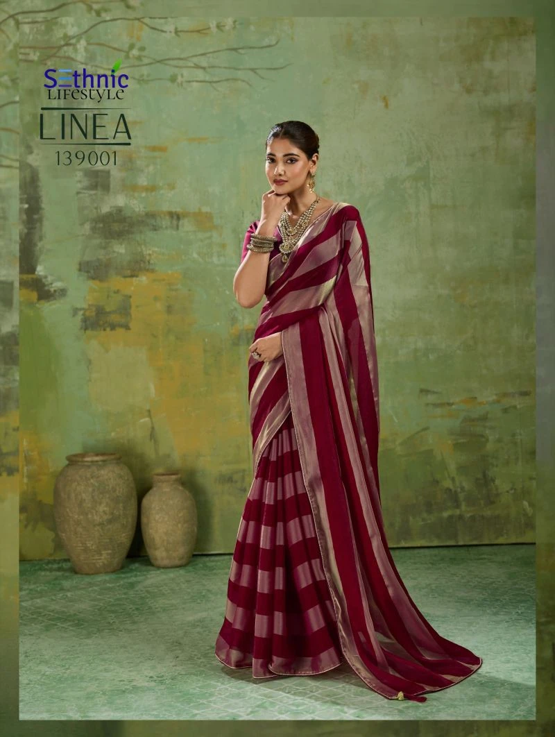 Sethnic Linea Velvet Satin Gold Patta Saree Collection