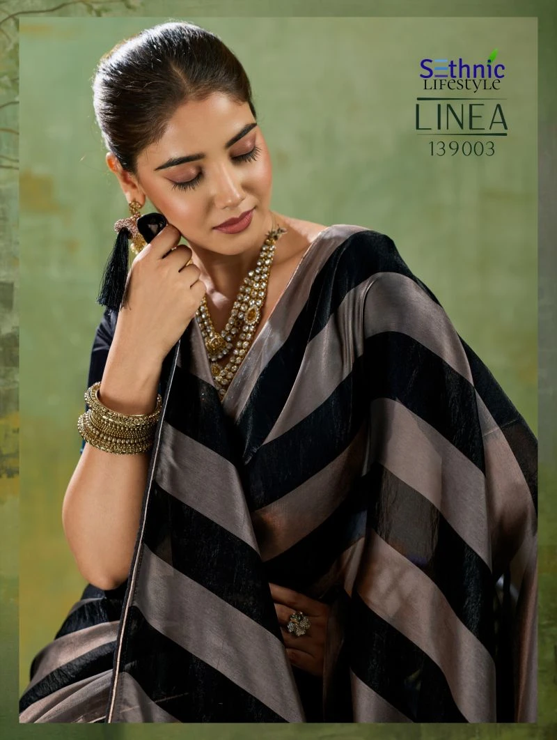 Sethnic Linea Velvet Satin Gold Patta Saree Collection