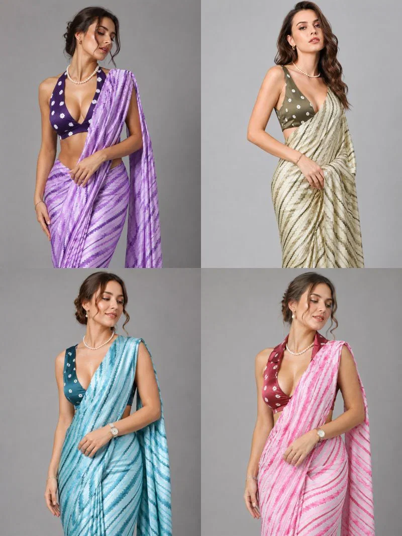 Sf Leheriya Japan Satin Leheriya Printed Saree Collection