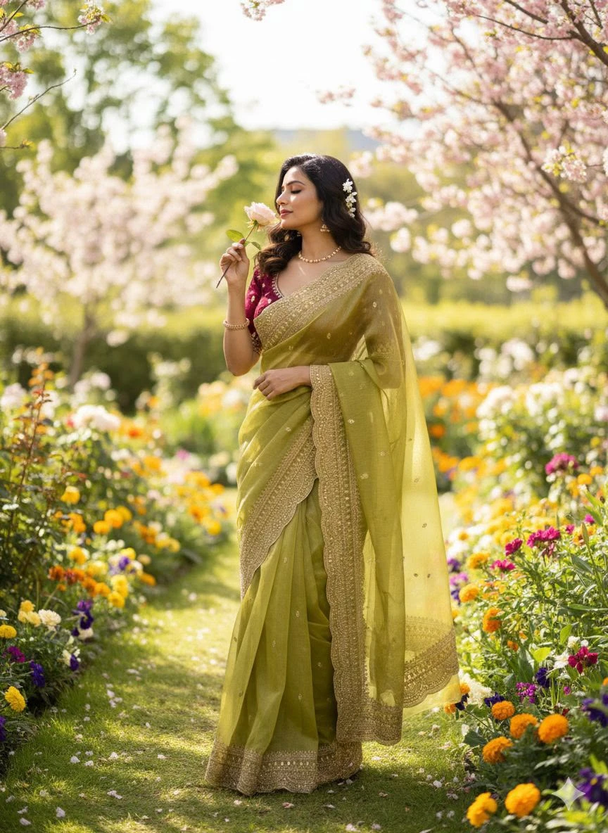 Soft Space Chiffon Embroidered Saree