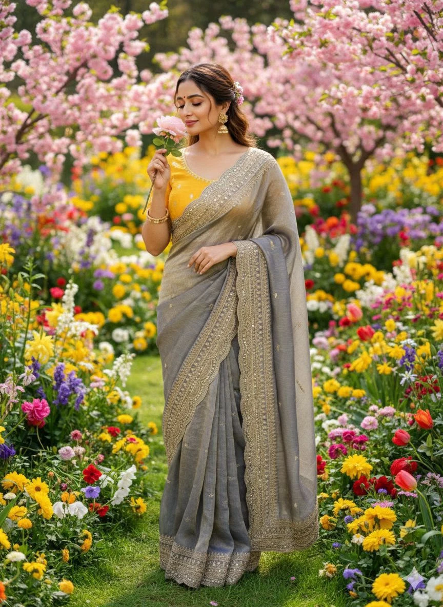 Soft Space Chiffon Embroidered Saree