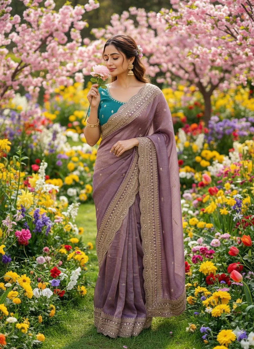 Soft Space Chiffon Embroidered Saree