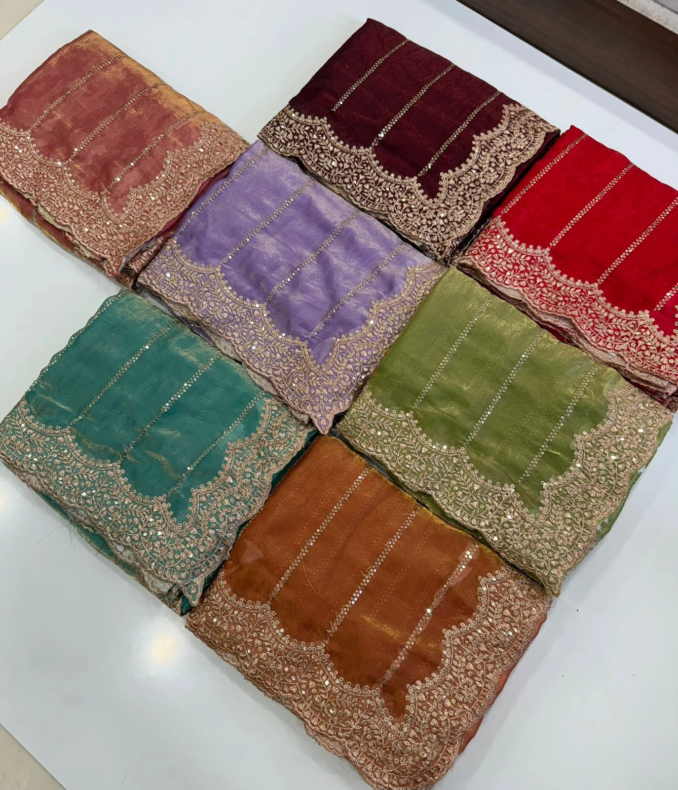 Space Satin Multi Sequence Embroidery Work Saree