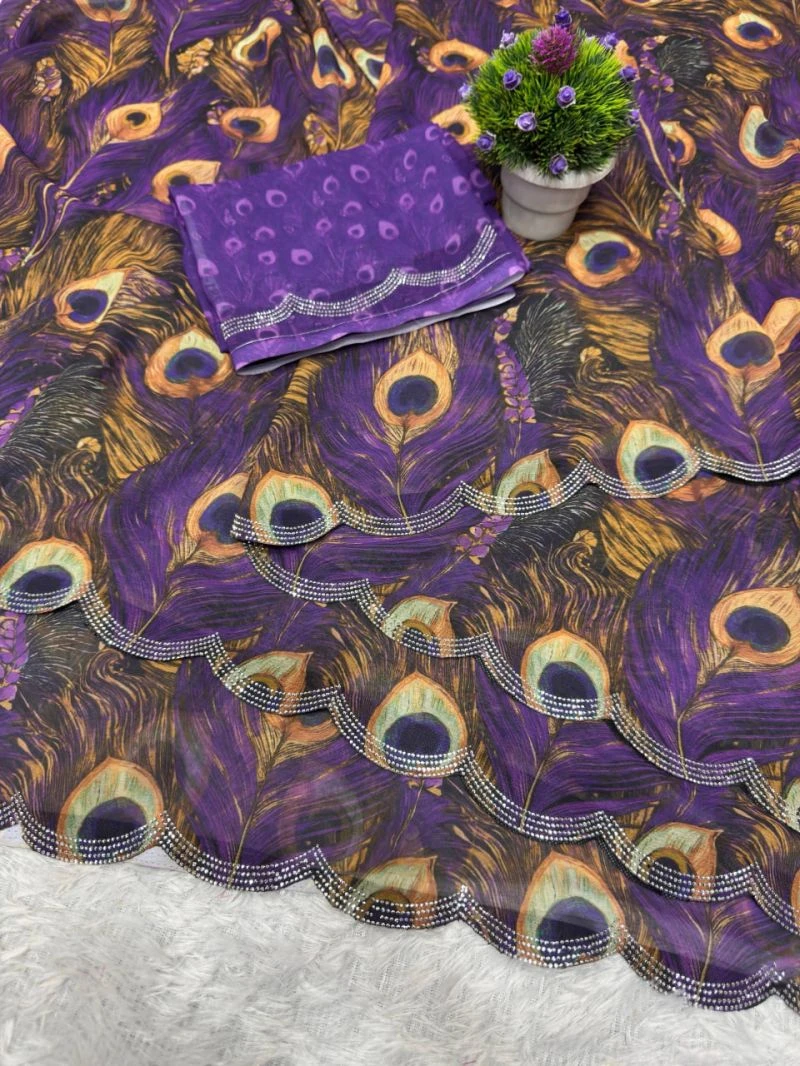 St D No 155 a Soft Faux Georgette Peacock Digital Printed Saree