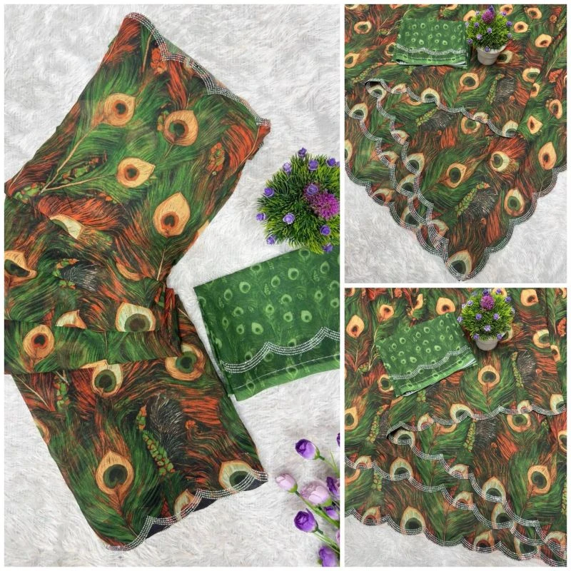 St D No 155 a Soft Faux Georgette Peacock Digital Printed Saree